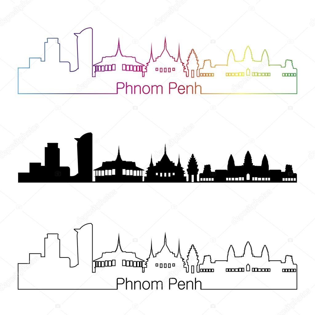 Phnom Penh skyline linear style with rainbow