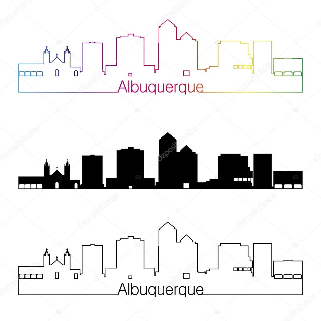 Albuquerque V2 skyline linear style with rainbow