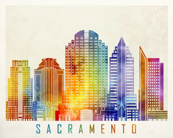 Sacramento bezienswaardigheden aquarel poster — Stockfoto