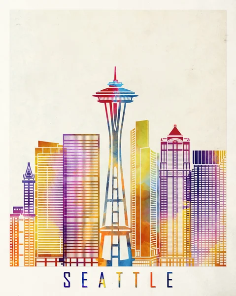 Seattle zabytki akwarela plakat — Zdjęcie stockowe