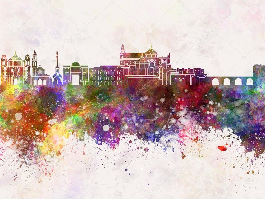 Cordoba skyline in watercolor background