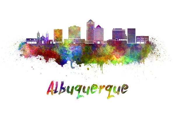 Skyline de Albuquerque en salpicaduras de acuarela con ruta de recorte —  Fotos de Stock