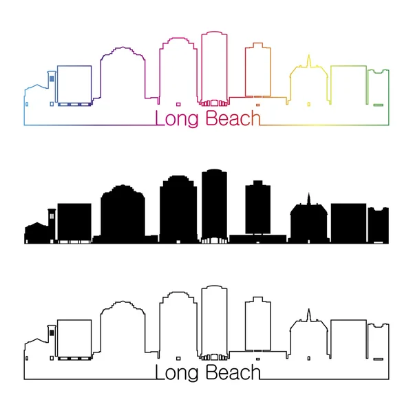 Long Beach V2 skyline style linéaire avec arc-en-ciel — Image vectorielle