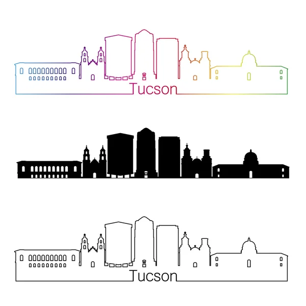 Tucson V2 skyline estilo lineal con arco iris — Archivo Imágenes Vectoriales