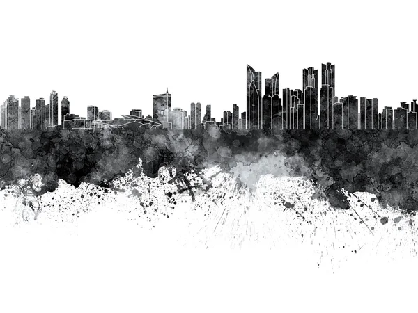 Busan skyline in zwarte aquarel op witte achtergrond — Stockfoto