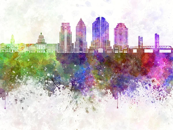 Sacramento skyline in watercolor background — Stock Photo, Image