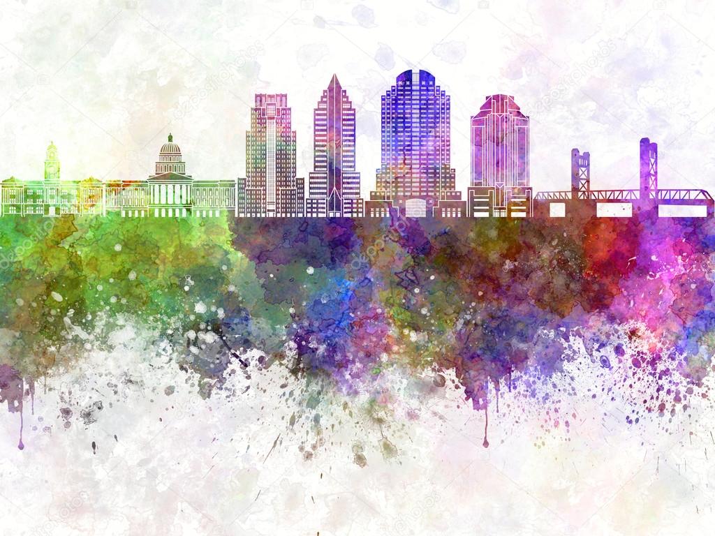 Sacramento skyline in watercolor background