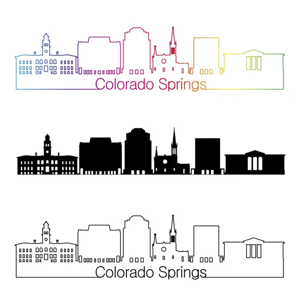 Colorado Springs V2 skyline estilo lineal con arco iris — Vector de stock