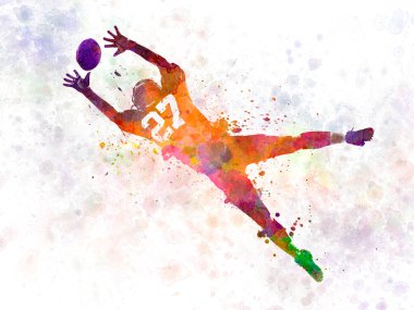 Beyaz arka planda izole edilmiş, siluet stüdyosunda yakalanan beyaz amerikalı futbolcu.