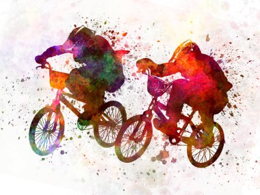 Suluboya ile insan bmx akrobatik figürü