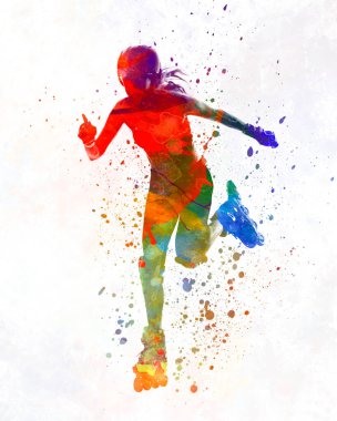 12 yaşında suluboya paten giyen bir kadın.