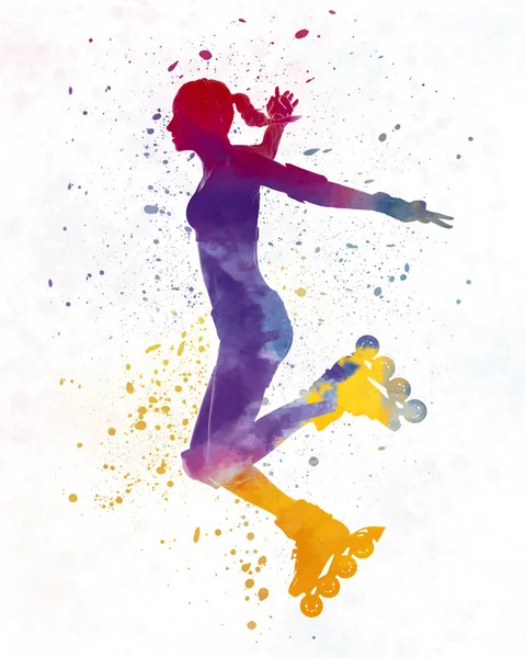 Woman Roller Skates Watercolor — Stock Photo, Image