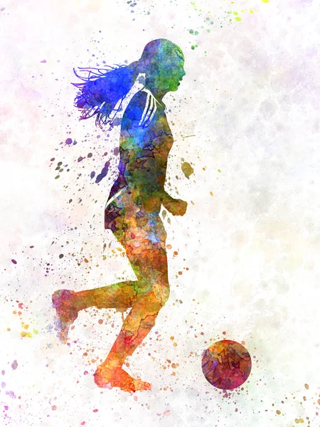 Fille Jouant Football Silhouette Joueur Football — Photo