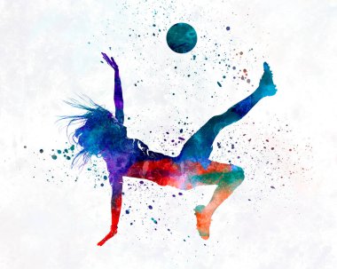 Woman soccer player 08 in watercolor clipart