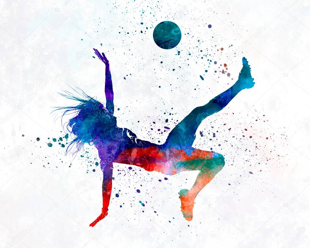Woman soccer player 08 in watercolor