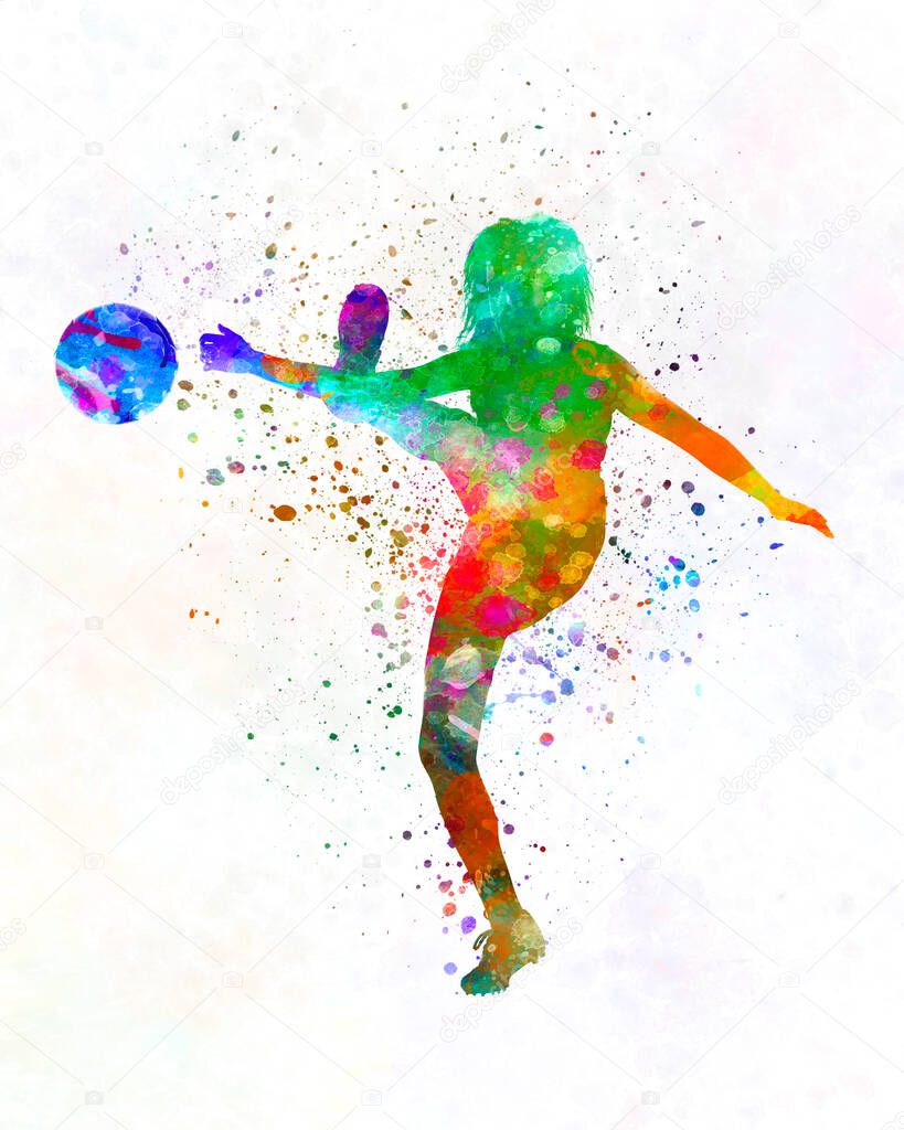 Woman soccer player 17 in watercolor