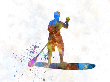 Genç adam suluboya sörf yapıyor.