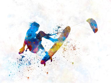 Genç adam suluboya sörf yapıyor.