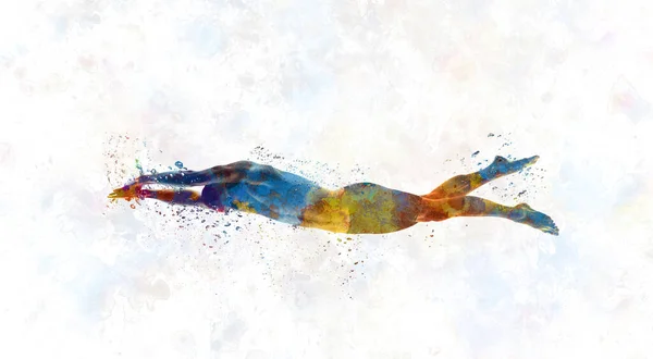 Young Swimmer Watercolor — Stock Photo, Image