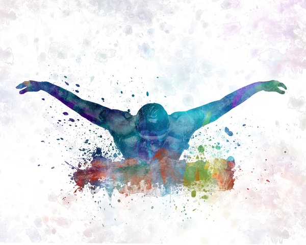 Young Swimmer Watercolor — Stock Photo, Image