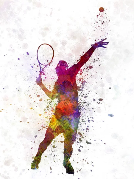 Tennisspieler Beim Servieren Silhouette — Stockfoto