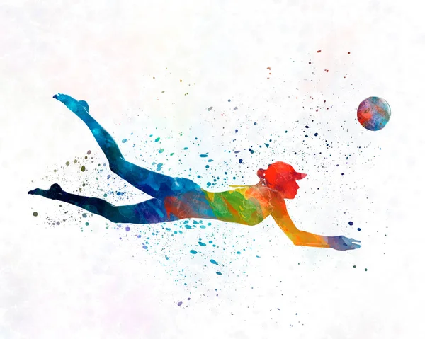 Woman beach volley ball player 01 in watercolor