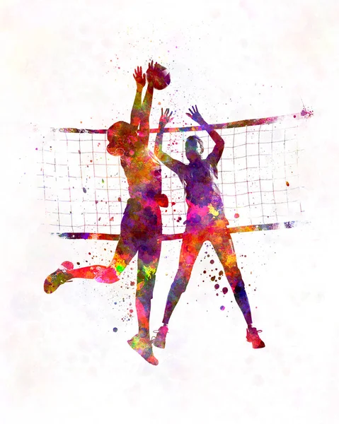 Joueuses Volley Ball Aquarelle — Photo