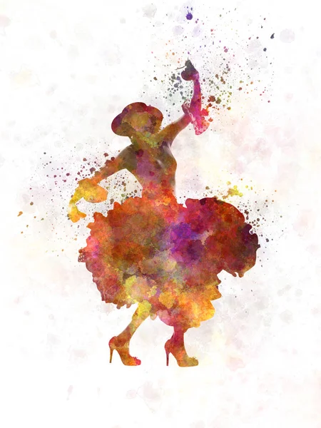 Zigeunervrouw Dansend Flamenco Danser Silhouet Aquarel — Stockfoto