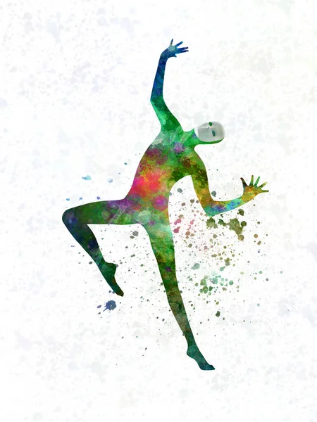 Mime Performer Dengan Mask Dancing Dancer Silhouette Watercolor — Stok Foto