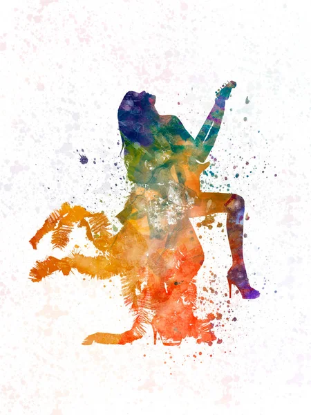 Femme Jouant Guitariste Électrique Aquarelle — Photo