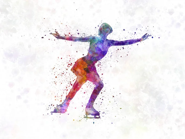 Figuur Schaatsen Aquarel Met Splatters — Stockfoto