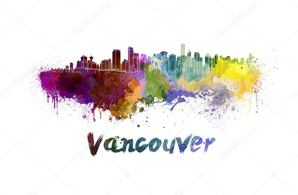 Vancouver skyline in watercolor