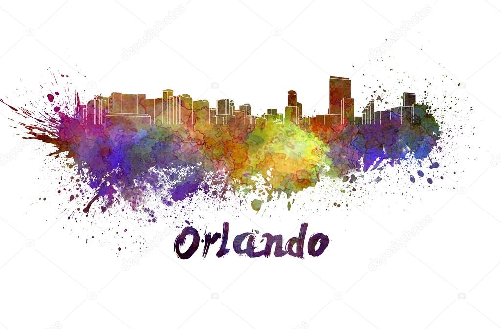 Orlando skyline in watercolor