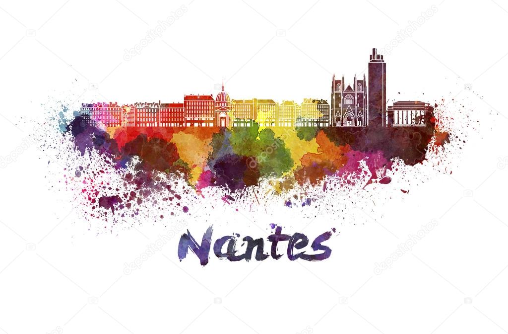 Nantes skyline in watercolor