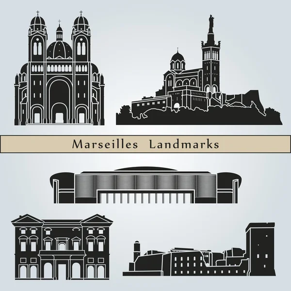 Lugares de interés y monumentos de Marsella — Vector de stock