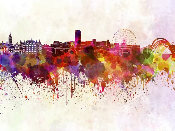 Sheffield skyline in aquarel achtergrond — Stockfoto