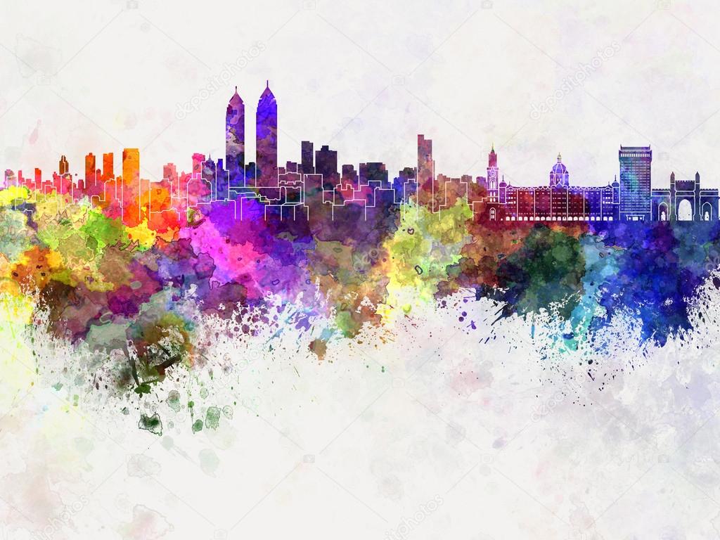 Mumbai skyline in watercolor background