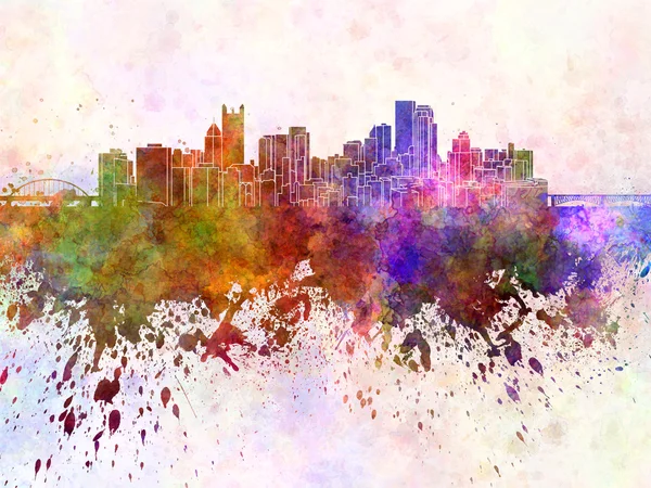 Pittsburgh skyline em fundo aquarela — Fotografia de Stock