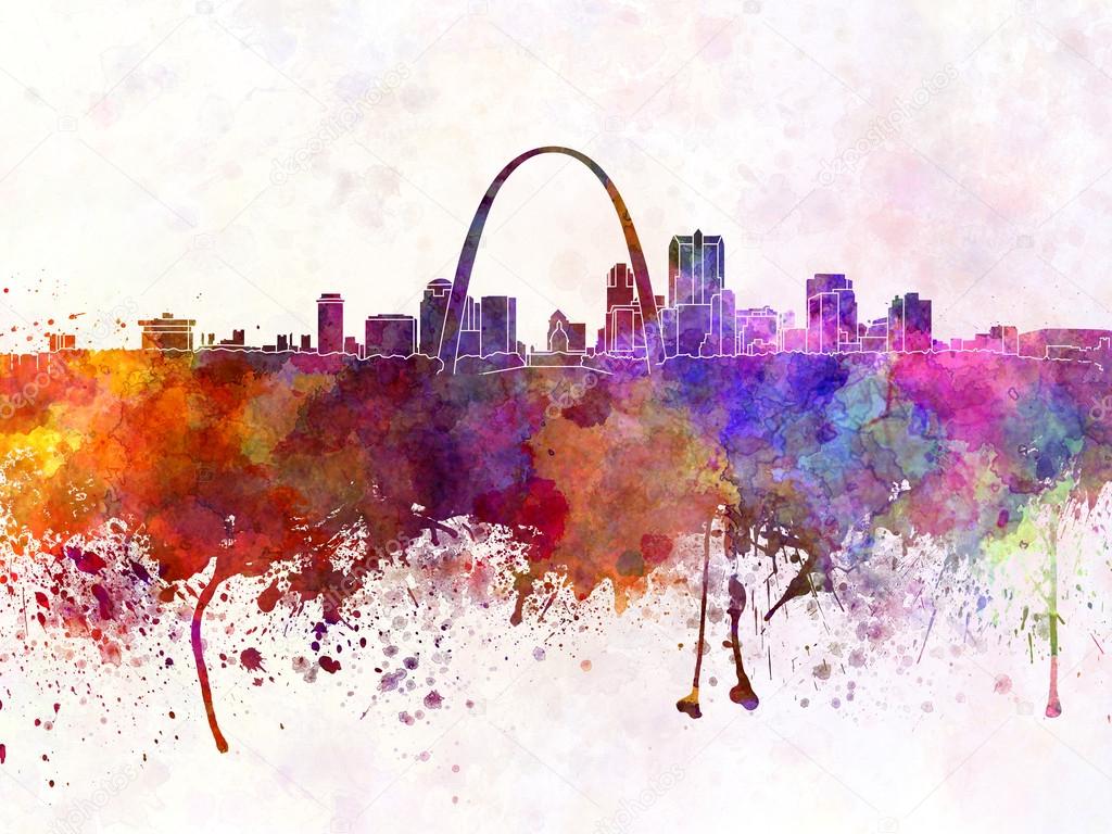 St Louis skyline in watercolor background