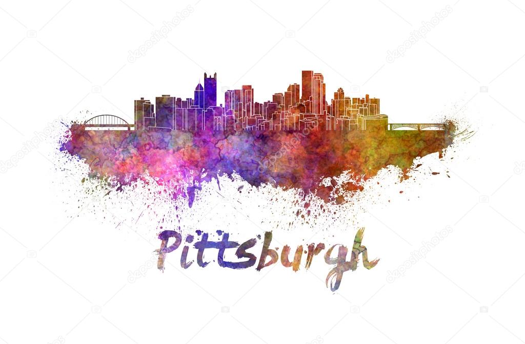 Pittsburgh skyline in watercolor