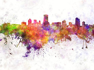 Milwaukee skyline suluboya arka planda