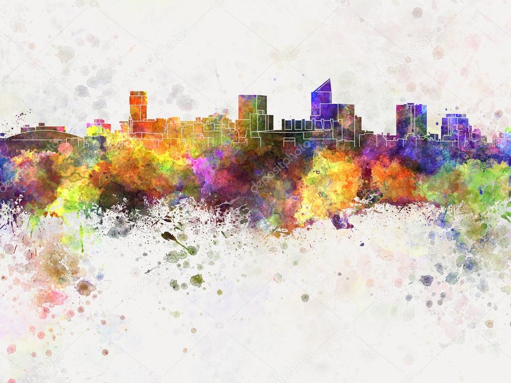 Wichita skyline in watercolor background