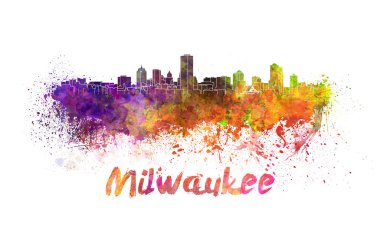 Milwaukee skyline in watercolor clipart