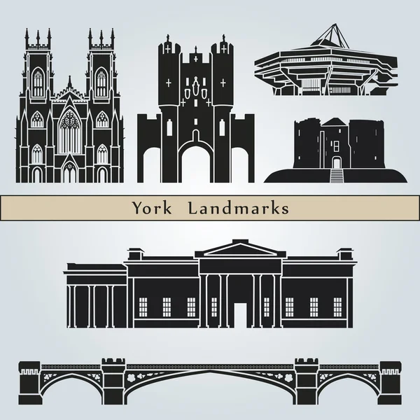 York Atrakcje i zabytki — Wektor stockowy