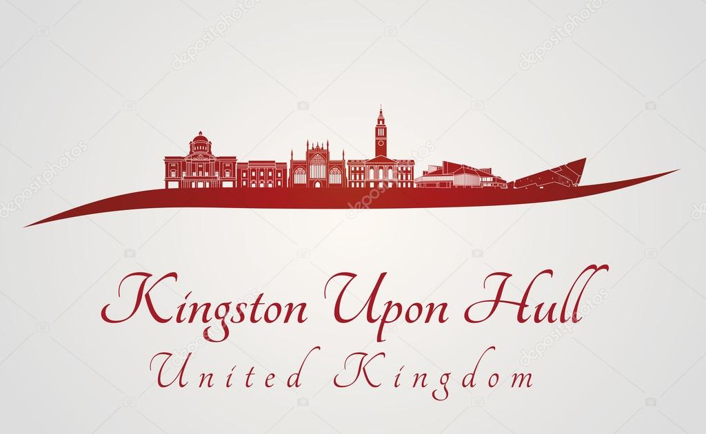 Kingston Upon Hull skyline in red