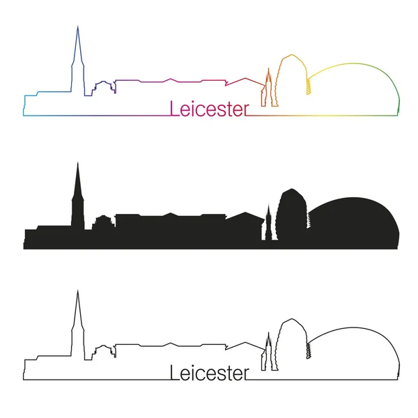 Leicester Panorama lineární styl s duhou — Stockový vektor