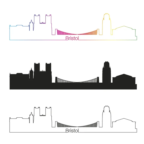 Bristol skyline estilo lineal con arco iris — Archivo Imágenes Vectoriales