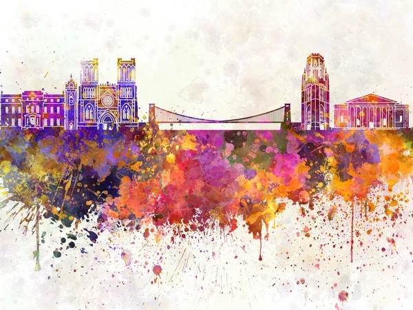 Bristol skyline in watercolor background — Stock Photo, Image