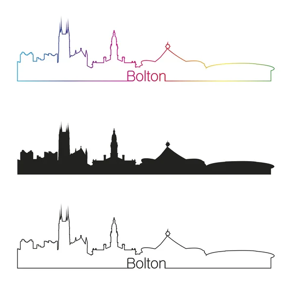 Bolton skyline estilo linear com arco-íris — Vetor de Stock