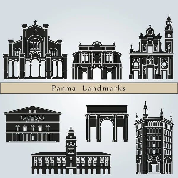 Parma Sehenswürdigkeiten und Denkmäler — Stockvektor